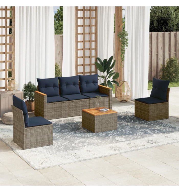 Salon de jardin 6 pcs avec coussins gris résine tressée | Mobilier & Déco