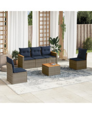 Salon de jardin 6 pcs avec coussins gris résine tressée | Mobilier & Déco