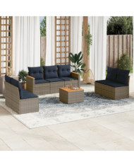 Salon de jardin 8 pcs avec coussins gris résine tressée | Mobilier & Déco