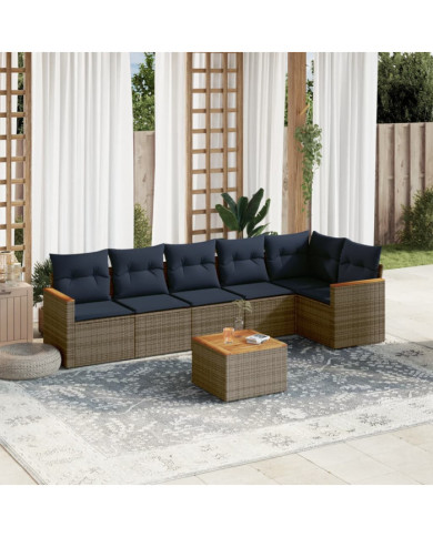 Salon de jardin 7 pcs avec coussins gris résine tressée | Mobilier & Déco