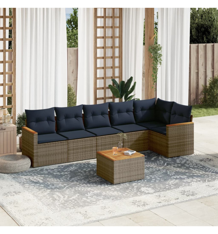 Salon de jardin 7 pcs avec coussins gris résine tressée | Mobilier & Déco