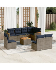 Salon de jardin 9 pcs avec coussins gris résine tressée | Mobilier & Déco