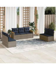 Salon de jardin 7 pcs avec coussins gris résine tressée | Mobilier & Déco