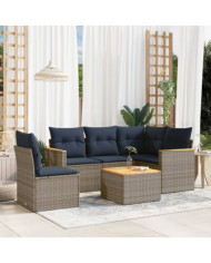 Salon de jardin 6 pcs avec coussins gris résine tressée | Mobilier & Déco