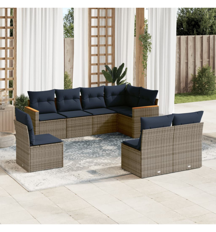 Salon de jardin 8 pcs avec coussins gris résine tressée | Mobilier & Déco