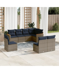 Salon de jardin 8 pcs avec coussins gris résine tressée | Mobilier & Déco