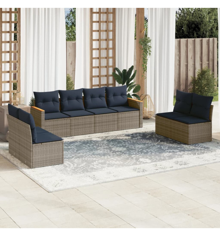 Salon de jardin 8 pcs avec coussins gris résine tressée | Mobilier & Déco