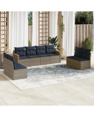 Salon de jardin 8 pcs avec coussins gris résine tressée | Mobilier & Déco