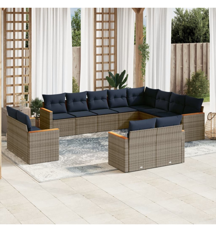 Salon de jardin avec coussins 12 pcs gris résine tressée | Mobilier & Déco
