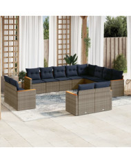 Salon de jardin avec coussins 12 pcs gris résine tressée | Mobilier & Déco