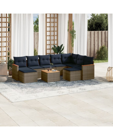 Salon de jardin 10 pcs avec coussins gris résine tressée | Mobilier & Déco