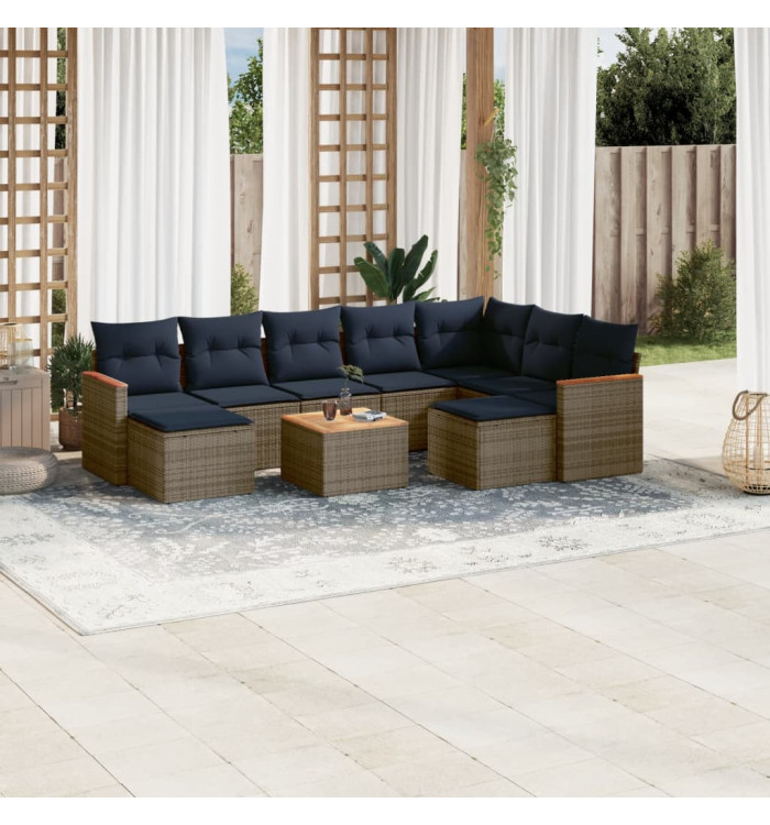 Salon de jardin 10 pcs avec coussins gris résine tressée | Mobilier & Déco