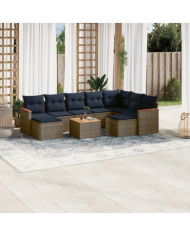 Salon de jardin 10 pcs avec coussins gris résine tressée | Mobilier & Déco