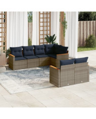 Salon de jardin 7 pcs avec coussins gris résine tressée | Mobilier & Déco