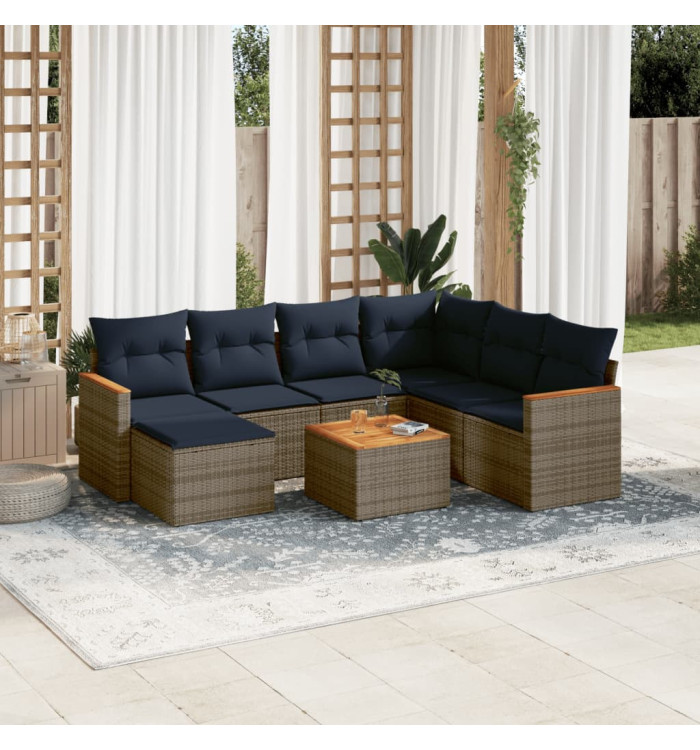 Salon de jardin 8 pcs avec coussins gris résine tressée | Mobilier & Déco