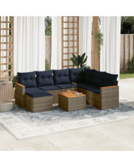 Salon de jardin 8 pcs avec coussins gris résine tressée | Mobilier & Déco