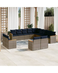 Salon de jardin avec coussins 13 pcs gris résine tressée | Mobilier & Déco