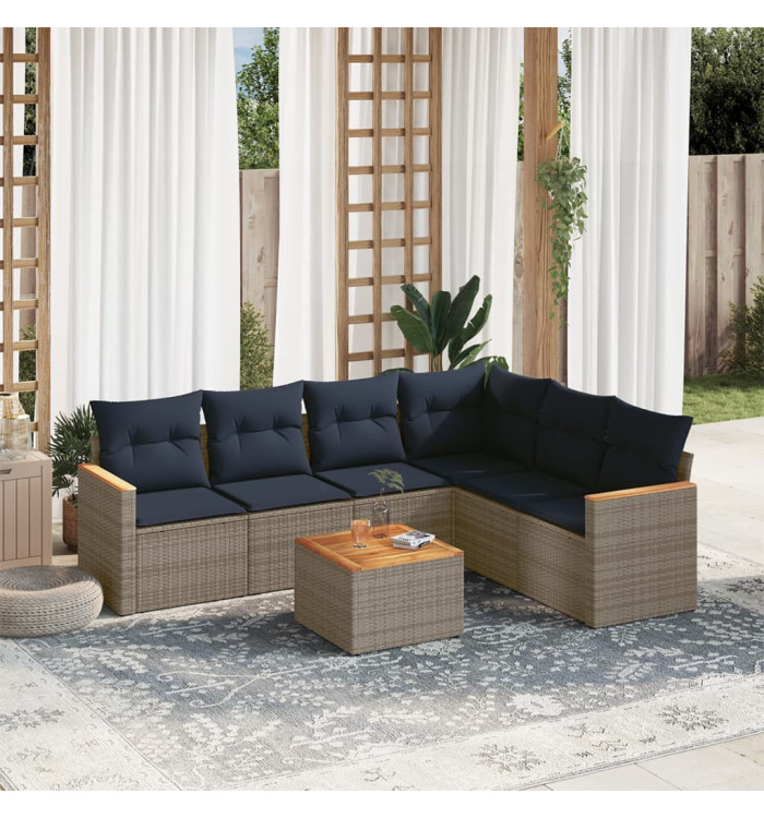 Salon de jardin 7 pcs avec coussins gris résine tressée | Mobilier & Déco