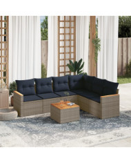 Salon de jardin 7 pcs avec coussins gris résine tressée | Mobilier & Déco