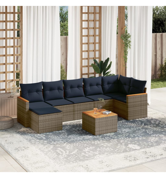 Salon de jardin 8 pcs avec coussins gris résine tressée | Mobilier & Déco