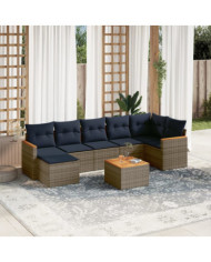 Salon de jardin 8 pcs avec coussins gris résine tressée | Mobilier & Déco