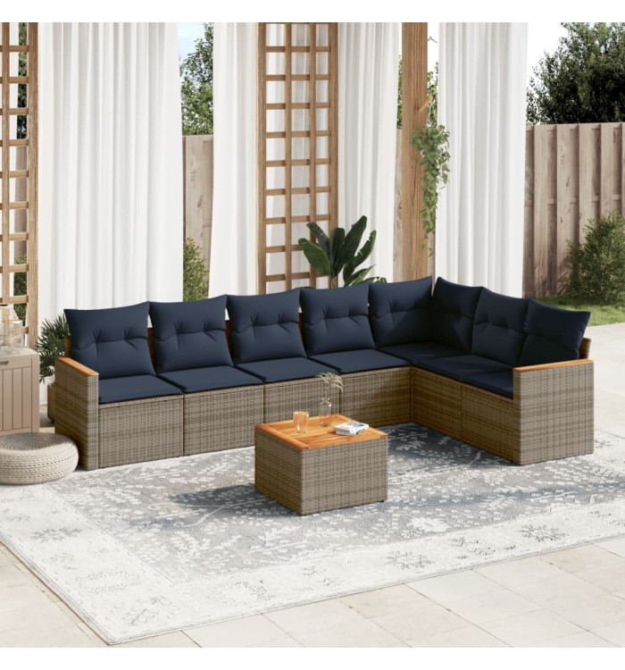 Salon de jardin 8 pcs avec coussins gris résine tressée | Mobilier & Déco