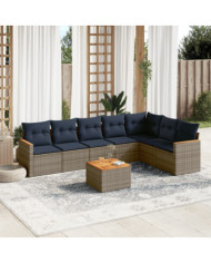 Salon de jardin 8 pcs avec coussins gris résine tressée | Mobilier & Déco