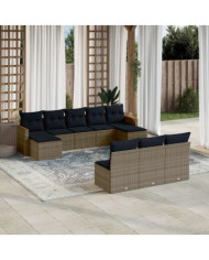 Salon de jardin 10 pcs avec coussins gris résine tressée | Mobilier & Déco