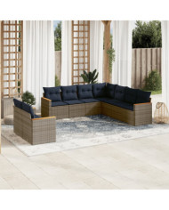 Salon de jardin 9 pcs avec coussins gris résine tressée | Mobilier & Déco