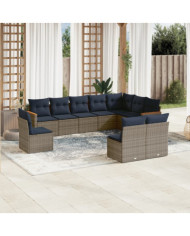 Salon de jardin 10 pcs avec coussins gris résine tressée | Mobilier & Déco