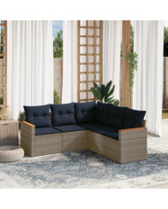 Salon de jardin 5 pcs avec coussins gris résine tressée | Mobilier & Déco