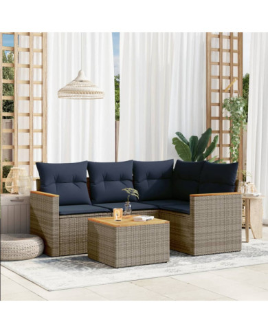 Salon de jardin 5 pcs avec coussins gris résine tressée | Mobilier & Déco
