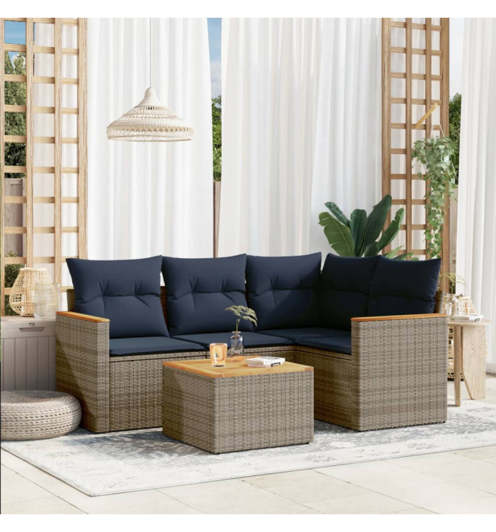 Salon de jardin 5 pcs avec coussins gris résine tressée | Mobilier & Déco