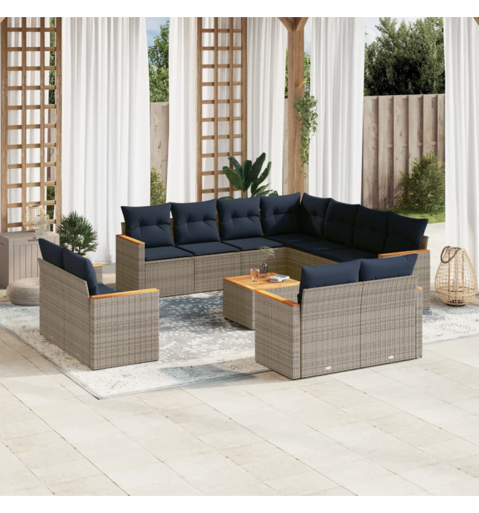 Salon de jardin avec coussins 12 pcs gris résine tressée | Mobilier & Déco