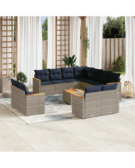 Salon de jardin avec coussins 12 pcs gris résine tressée | Mobilier & Déco