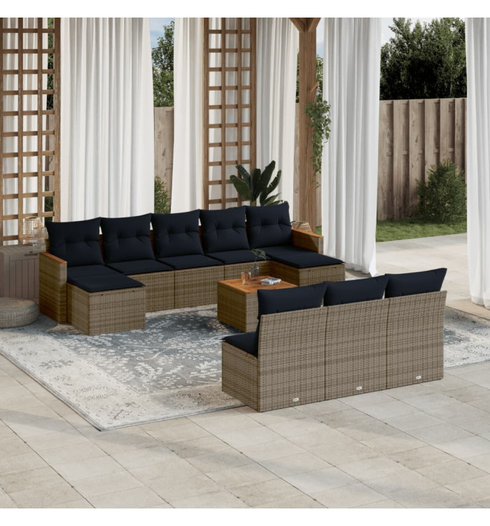 Salon de jardin 11 pcs avec coussins gris résine tressée | Mobilier & Déco