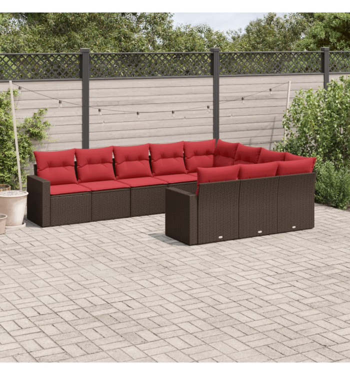 Salon de jardin 10 pcs avec coussins marron résine tressée | Mobilier & Déco