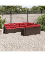 Salon de jardin 10 pcs avec coussins marron résine tressée | Mobilier & Déco
