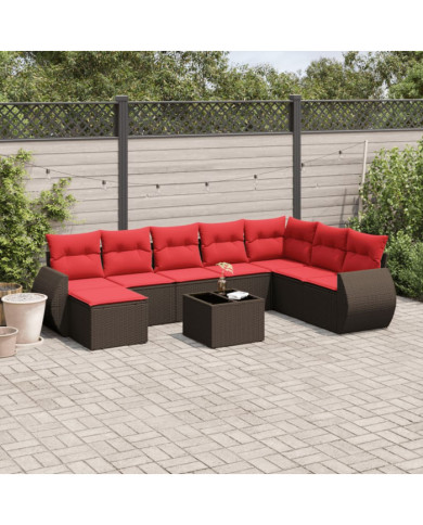 Salon de jardin avec coussins 9 pcs marron résine tressée | Mobilier & Déco