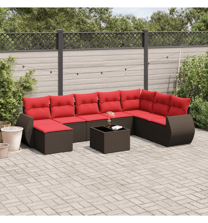 Salon de jardin avec coussins 9 pcs marron résine tressée | Mobilier & Déco