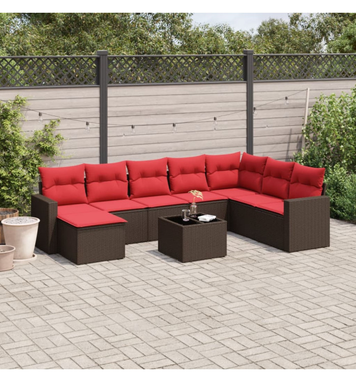 Salon de jardin avec coussins 9 pcs marron résine tressée | Mobilier & Déco