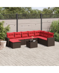 Salon de jardin avec coussins 9 pcs marron résine tressée | Mobilier & Déco