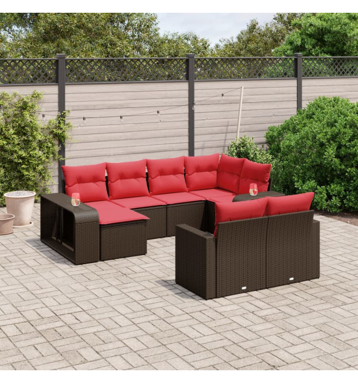 Salon de jardin 10 pcs avec coussins marron résine tressée | Mobilier & Déco