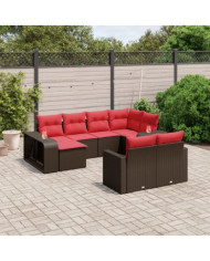 Salon de jardin 10 pcs avec coussins marron résine tressée | Mobilier & Déco