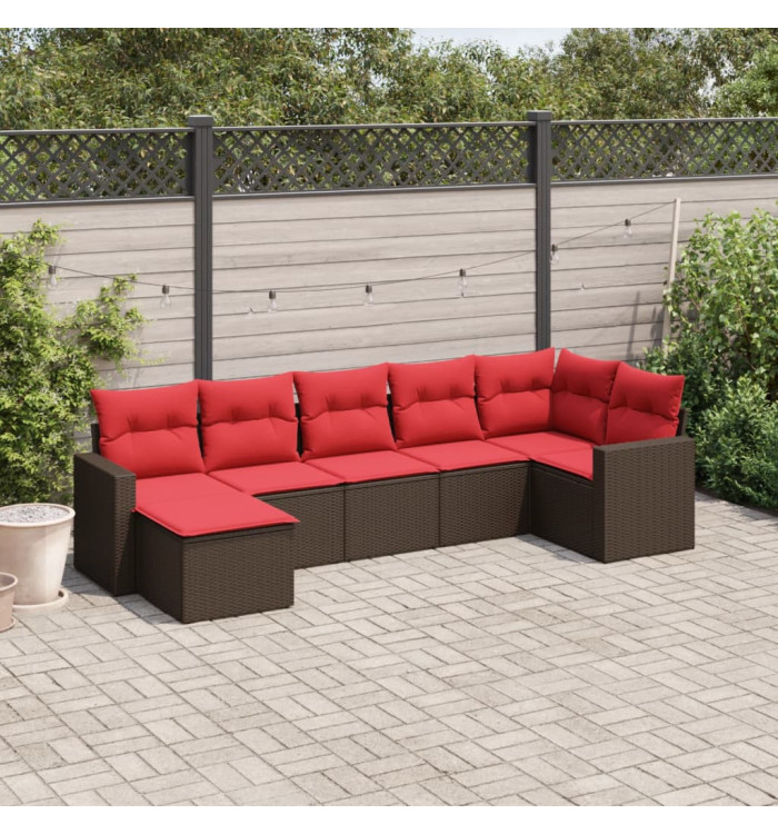 Salon de jardin avec coussins 7 pcs marron résine tressée | Mobilier & Déco