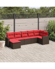 Salon de jardin avec coussins 7 pcs marron résine tressée | Mobilier & Déco