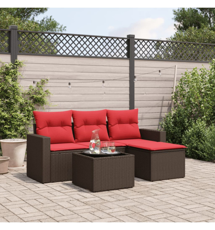 Salon de jardin avec coussins 5 pcs marron résine tressée | Mobilier & Déco