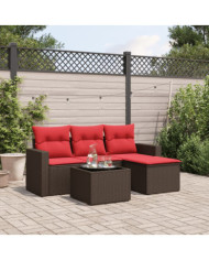 Salon de jardin avec coussins 5 pcs marron résine tressée | Mobilier & Déco