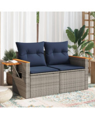 Canapé de jardin 2 places avec coussins gris résine tressée | Mobilier & Déco