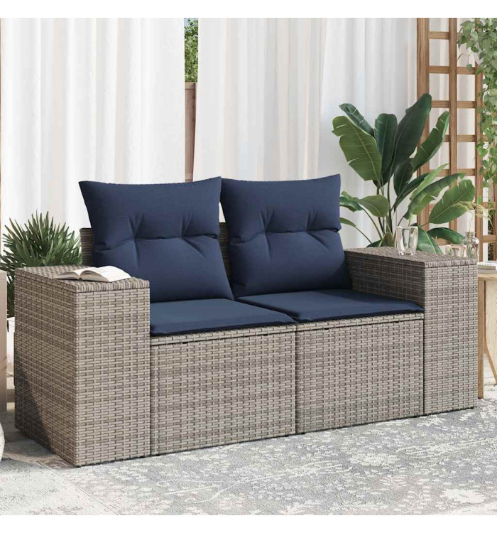 Canapé de jardin 2 places avec coussins gris résine tressée | Mobilier & Déco